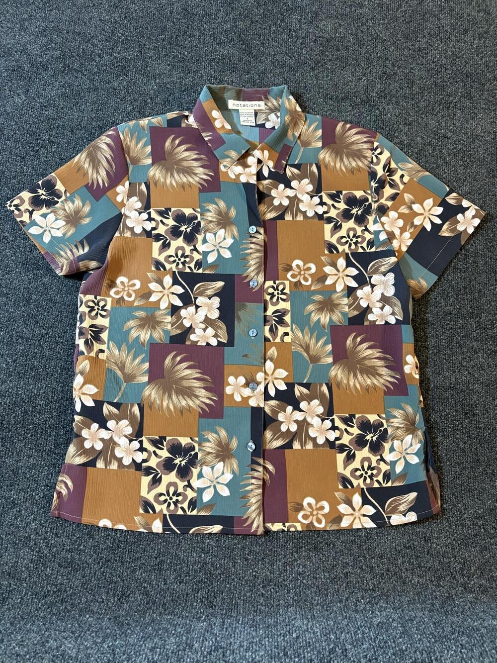 Notations Shirt Mens S Multicolor Floral Hawaiian Short Sleeve Button Up Casual